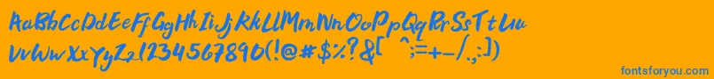 Bellania-Schriftart – Blaue Schriften auf orangefarbenem Hintergrund