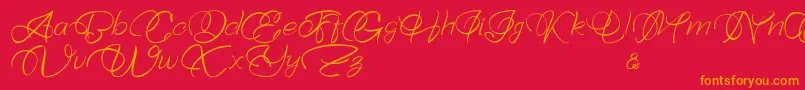 Bellaviesta-Schriftart – Orangefarbene Schriften auf rotem Hintergrund