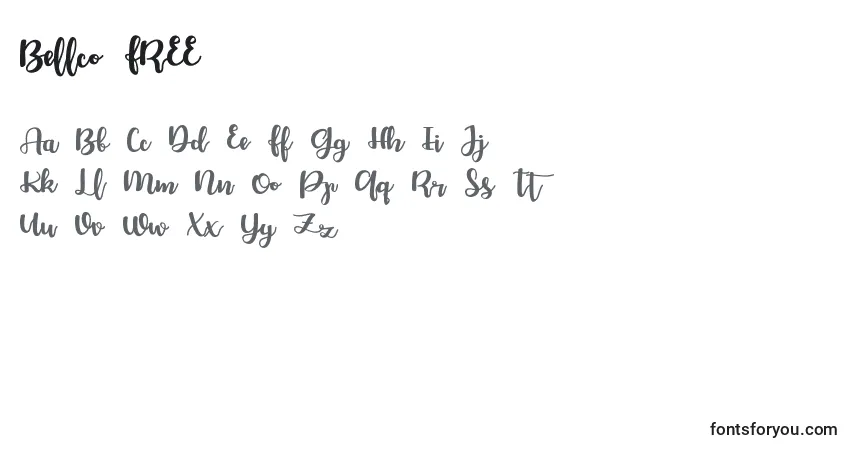 A fonte Bellco FREE – alfabeto, números, caracteres especiais