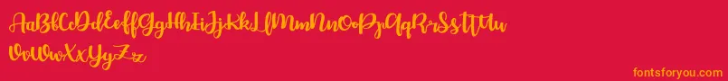Bellco FREE-Schriftart – Orangefarbene Schriften auf rotem Hintergrund