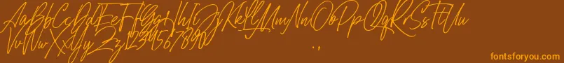 Belle Hamilton-Schriftart – Orangefarbene Schriften auf braunem Hintergrund