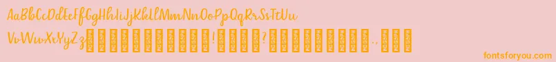 Belle Helene DEMO Scriptフォントについての詳細 フォントBelle Helene DEMO Script – オレンジの文字がピンクの背景にあります。
