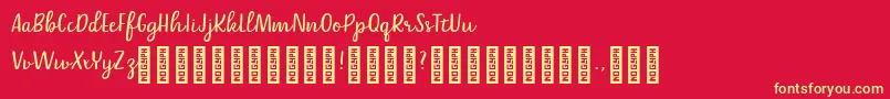 フォントBelle Helene DEMO Script – 黄色の文字、赤い背景