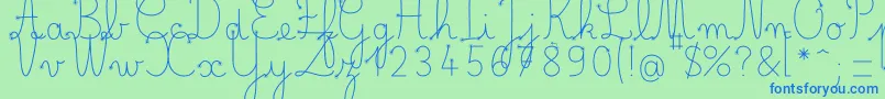 フォントBelleAllureDuctus Fin – 青い文字は緑の背景です。