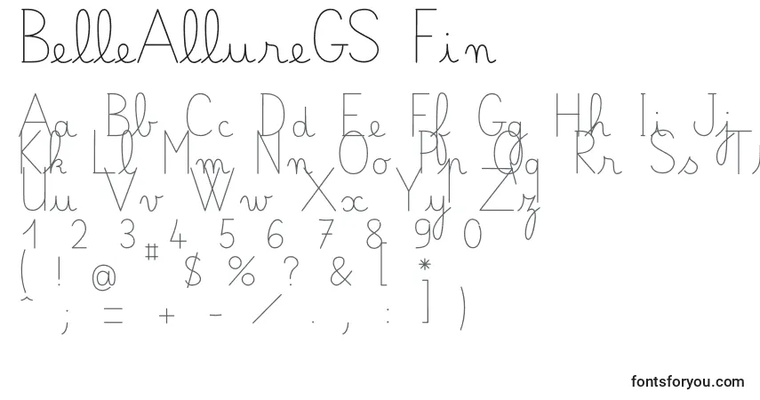 Fuente BelleAllureGS Fin - alfabeto, números, caracteres especiales