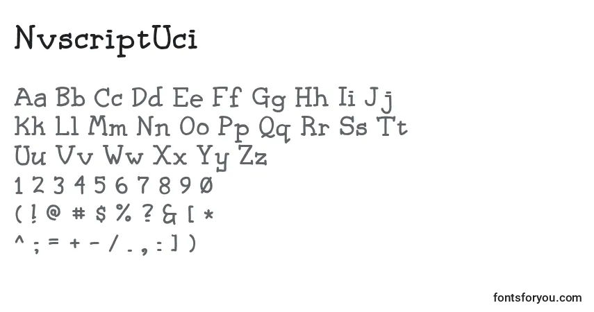 A fonte NvscriptUci – alfabeto, números, caracteres especiais