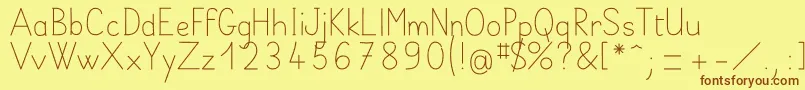 フォントBelleAllureScript2i Fin – 茶色の文字が黄色の背景にあります。
