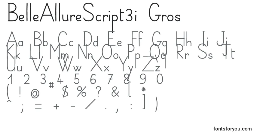 Czcionka BelleAllureScript3i Gros – alfabet, cyfry, specjalne znaki