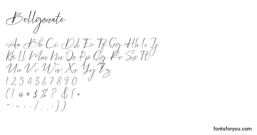 A fonte Bellgonate – alfabeto, números, caracteres especiais