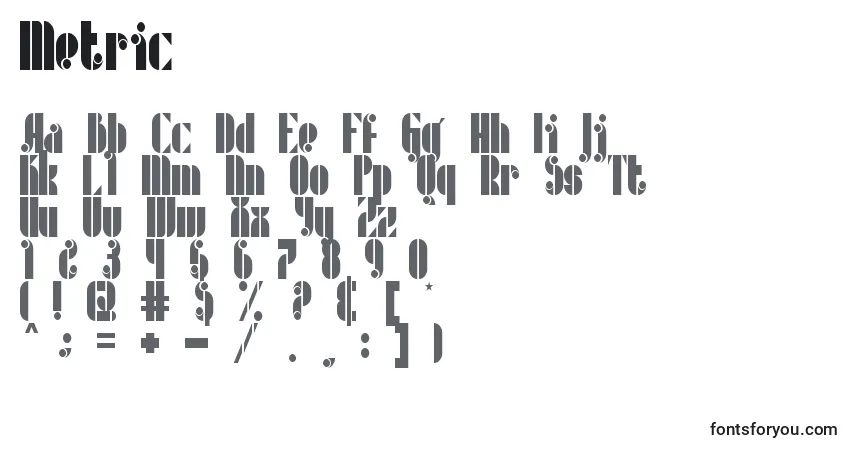 Czcionka Metric – alfabet, cyfry, specjalne znaki