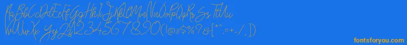 フォントBellievia Script – オレンジ色の文字が青い背景にあります。