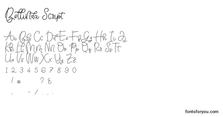 Schriftart Bellinda Script – Alphabet, Zahlen, spezielle Symbole