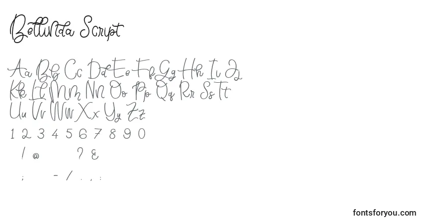 Schriftart Bellinda Script (121043) – Alphabet, Zahlen, spezielle Symbole