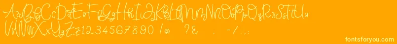 Bellinda Script-Schriftart – Gelbe Schriften auf orangefarbenem Hintergrund