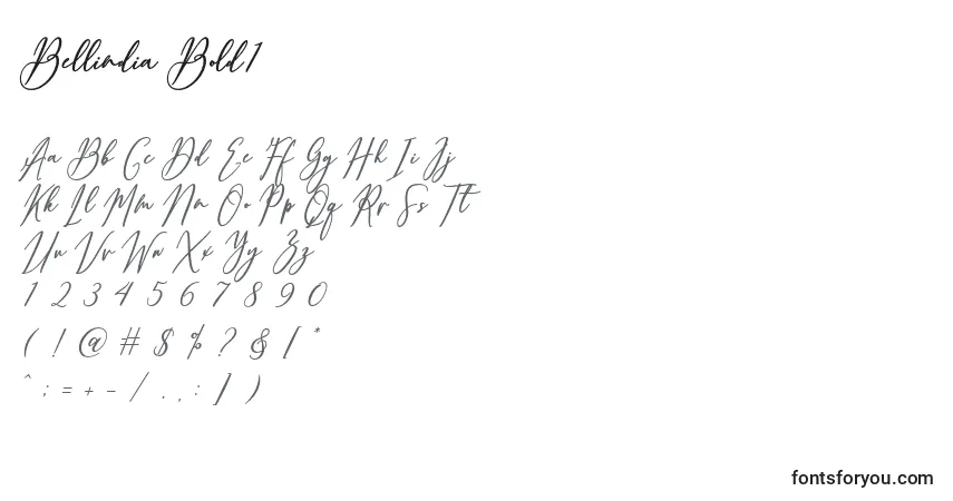 A fonte Bellindia Bold1 – alfabeto, números, caracteres especiais