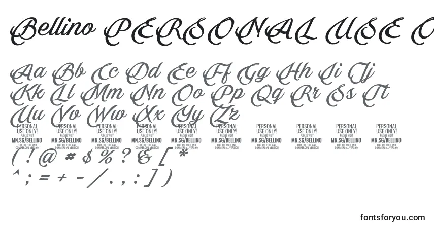 Czcionka Bellino PERSONAL USE ONLY – alfabet, cyfry, specjalne znaki