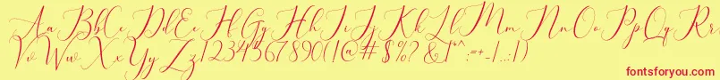 bellisa-Schriftart – Rote Schriften auf gelbem Hintergrund