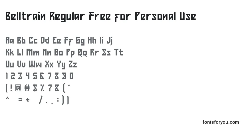 Czcionka Belltrain Regular Free for Personal Use – alfabet, cyfry, specjalne znaki