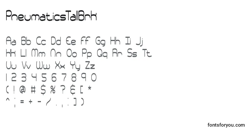 A fonte PneumaticsTallBrk – alfabeto, números, caracteres especiais
