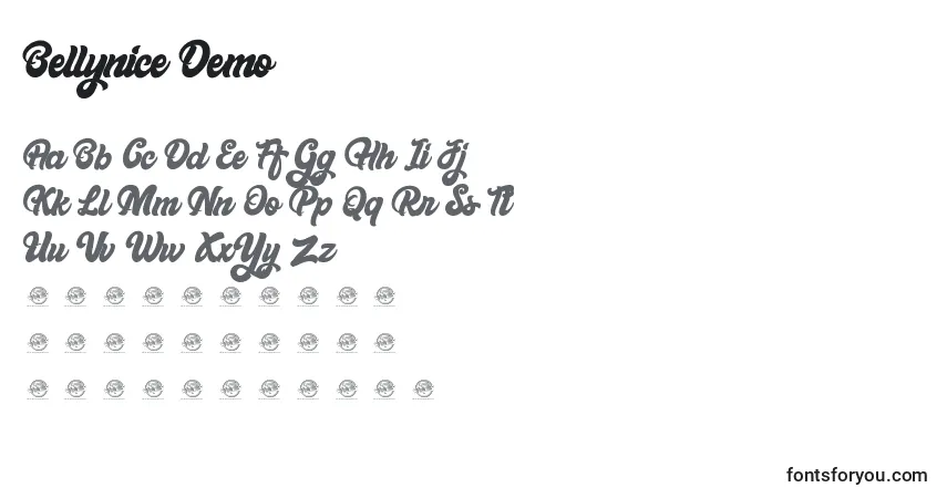 Schriftart Bellynice Demo – Alphabet, Zahlen, spezielle Symbole