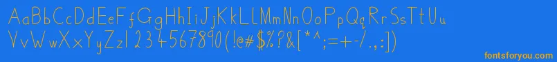 フォントBelmulletFont – オレンジ色の文字が青い背景にあります。