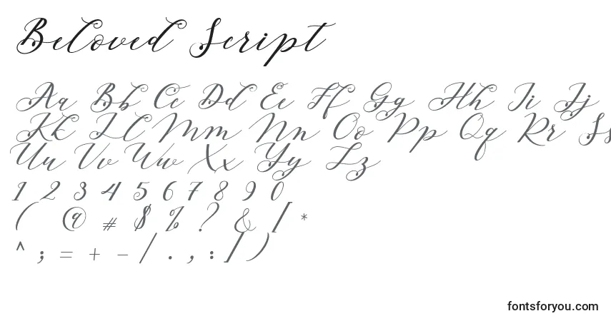 A fonte Beloved Script – alfabeto, números, caracteres especiais