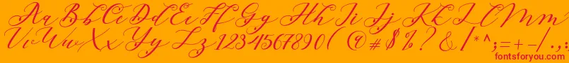 Beloved Script-Schriftart – Rote Schriften auf orangefarbenem Hintergrund