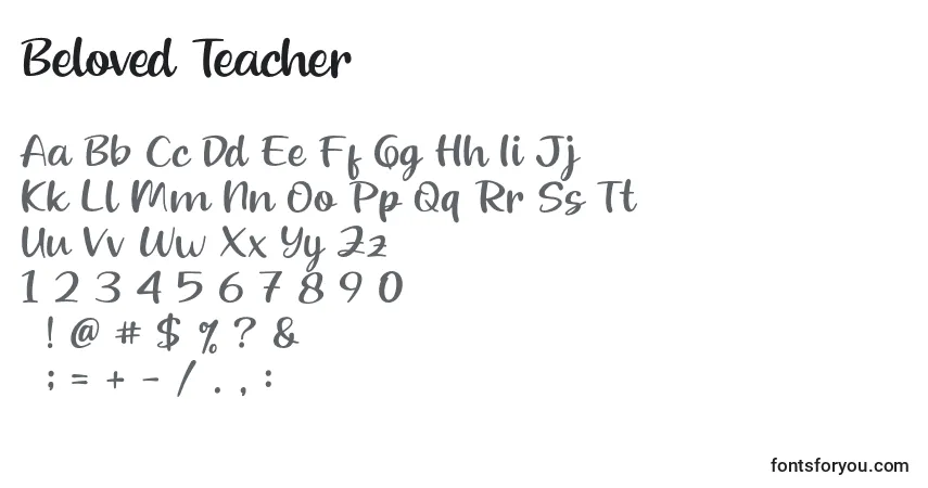 Czcionka Beloved Teacher – alfabet, cyfry, specjalne znaki