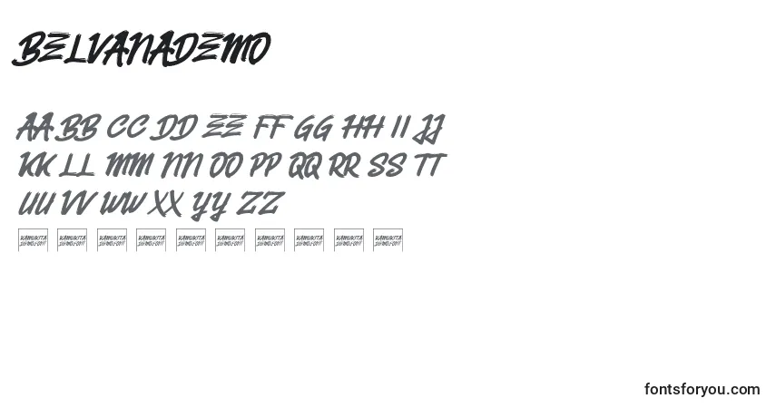 Schriftart Belvanademo – Alphabet, Zahlen, spezielle Symbole