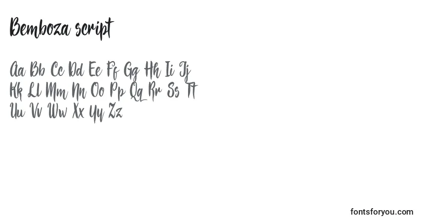 Czcionka Bemboza script – alfabet, cyfry, specjalne znaki