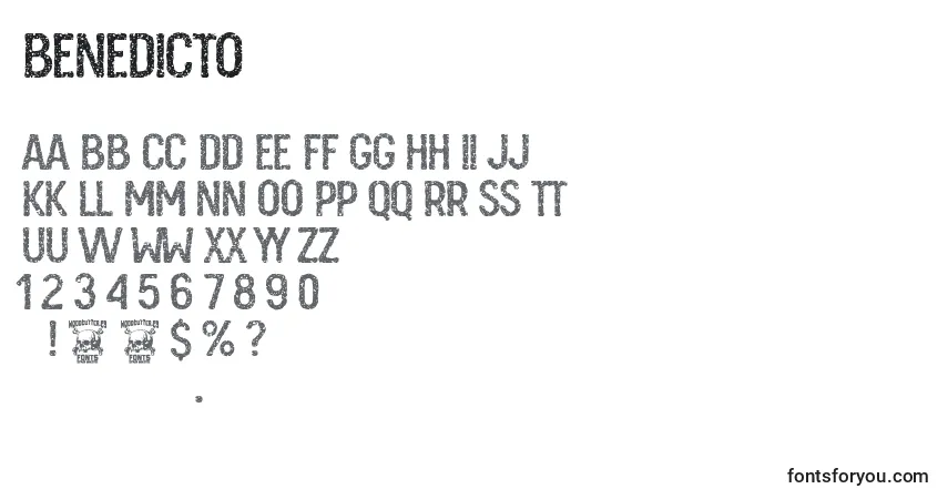 Schriftart Benedicto – Alphabet, Zahlen, spezielle Symbole