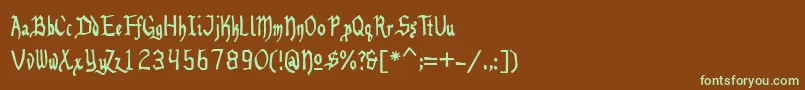 フォントbeneg    – 緑色の文字が茶色の背景にあります。