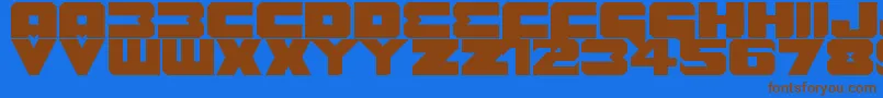 フォントBenny Benasi Font Remake – 茶色の文字が青い背景にあります。