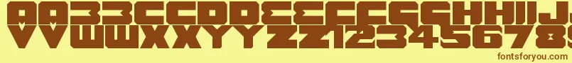 フォントBenny Benasi Font Remake – 茶色の文字が黄色の背景にあります。