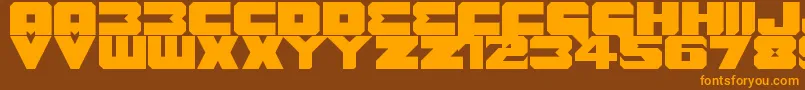 Czcionka Benny Benasi Font Remake – pomarańczowe czcionki na brązowym tle