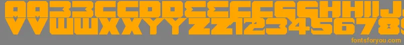 フォントBenny Benasi Font Remake – オレンジの文字は灰色の背景にあります。