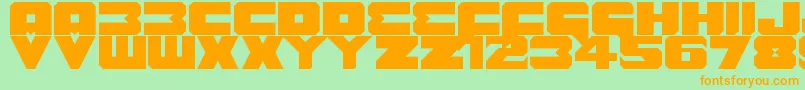 フォントBenny Benasi Font Remake – オレンジの文字が緑の背景にあります。