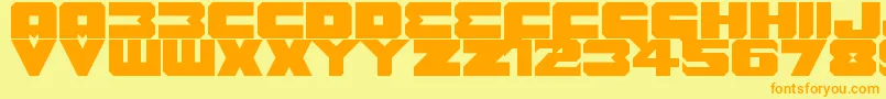 フォントBenny Benasi Font Remake – オレンジの文字が黄色の背景にあります。