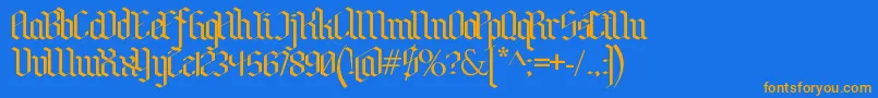 フォントBenschGothic – オレンジ色の文字が青い背景にあります。