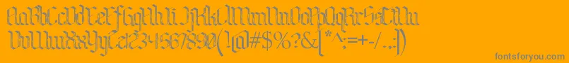 BenschGothicFlames-Schriftart – Graue Schriften auf orangefarbenem Hintergrund