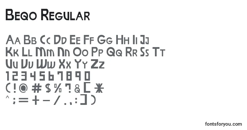 Czcionka Beqo Regular – alfabet, cyfry, specjalne znaki