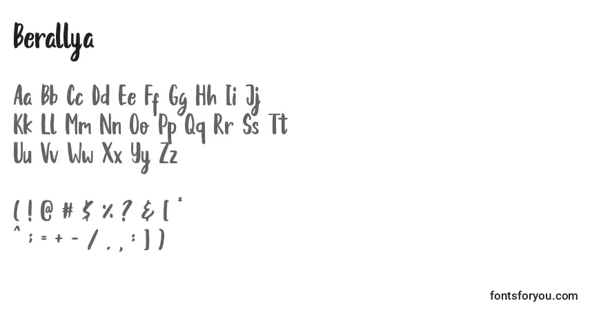 Schriftart Berallya – Alphabet, Zahlen, spezielle Symbole