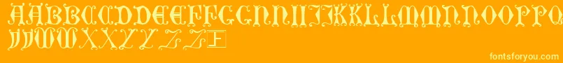 CurledSerif-Schriftart – Gelbe Schriften auf orangefarbenem Hintergrund