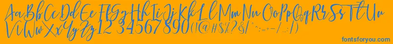 Berhilda-Schriftart – Blaue Schriften auf orangefarbenem Hintergrund