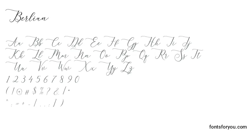 Шрифт Berlian – алфавит, цифры, специальные символы