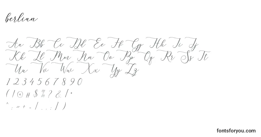 A fonte Berlian (121109) – alfabeto, números, caracteres especiais