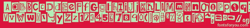フォントDjbRansomNoteClipped – 赤い背景に緑の文字