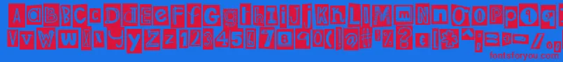 DjbRansomNoteClipped-fontti – punaiset fontit sinisellä taustalla