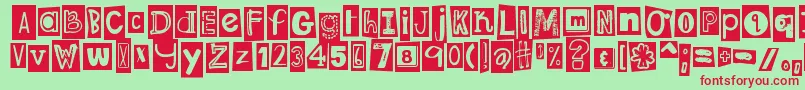 DjbRansomNoteClipped-Schriftart – Rote Schriften auf grünem Hintergrund