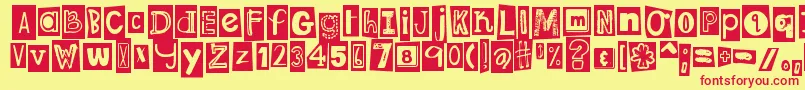 DjbRansomNoteClipped Font – Red Fonts on Yellow Background